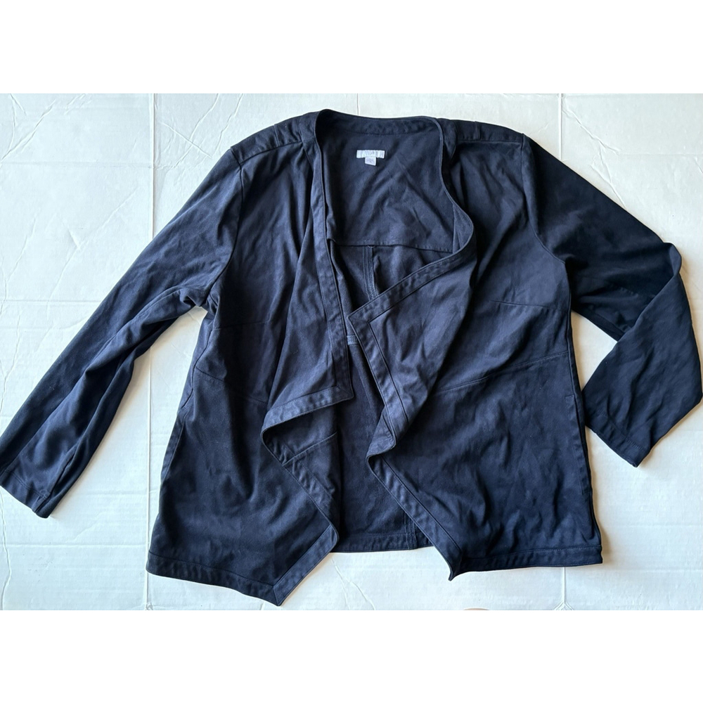 J Jill Navy Blue Open Front Faux Suede Draped Waterfall Cardigan Jacket XL